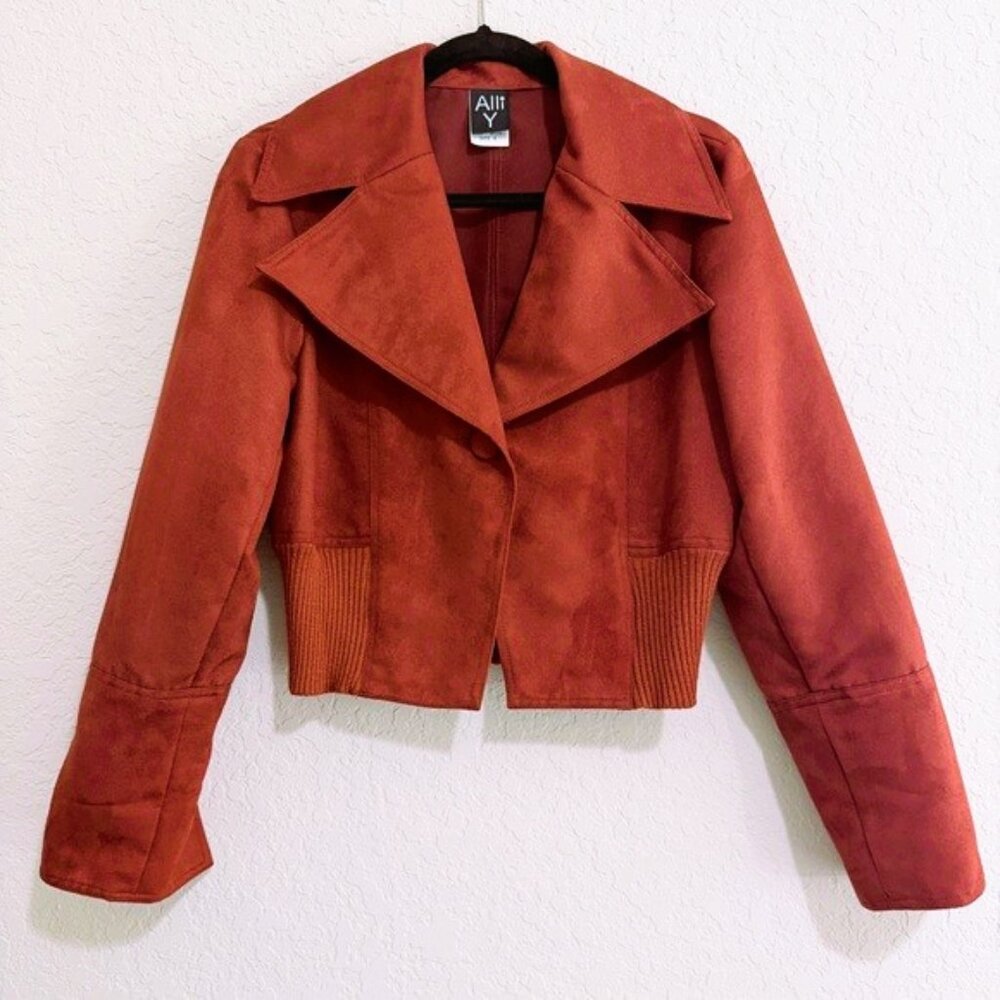VTG Alli Y Women Y2K Made in USA Cropped Jacket Faux Suede Blazer Jacket Sz 6